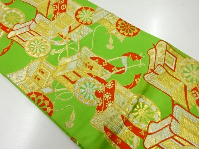 アンティーク　御所車模様織出し袋帯（材料）